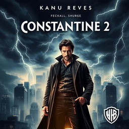 An electrifying movie poster for 'CONSTANTINE 2 (2025)' featuring Keanu Reeves as John Constantine