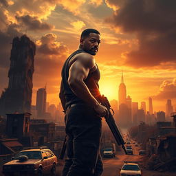 A dramatic scene from a post-apocalyptic world that captures the essence of survival and resilience