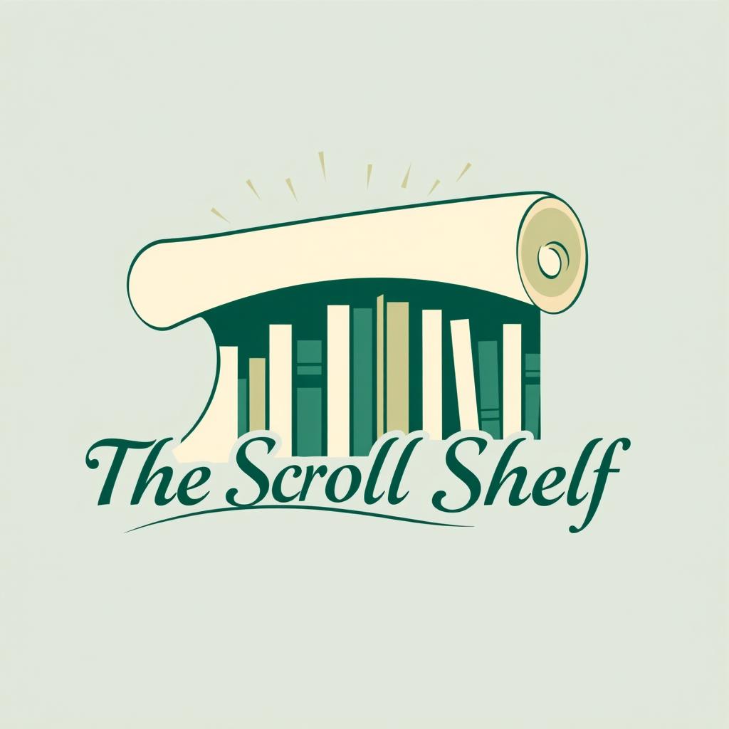 A distinct and imaginative logo for 'The Scroll Shelf', a digital library