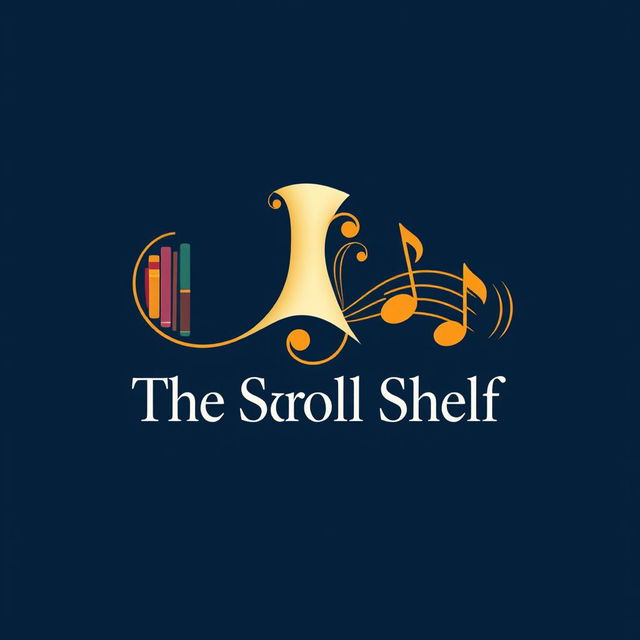 A captivating logo for 'The Scroll Shelf', a digital book and music library