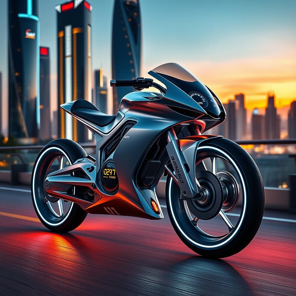 A futuristic bike designed for speed and agility, featuring sleek aerodynamic lines and advanced technology