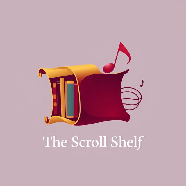 A creative logo design for 'The Scroll Shelf', a digital book and music library