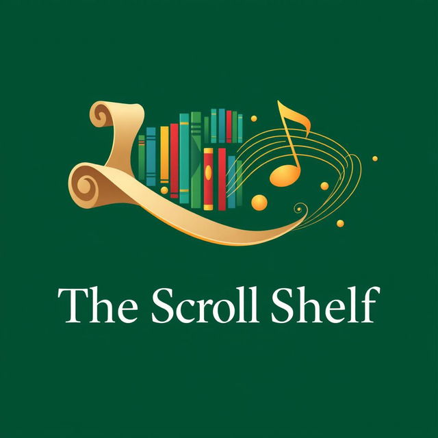 A sleek and modern logo for 'The Scroll Shelf', a digital library that specializes in books and music