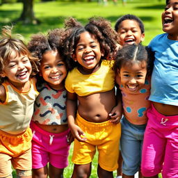 A playful scene featuring a diverse group of children engaging in a fun outdoor activity, showcasing their laughter and joy