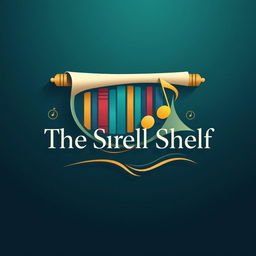 An innovative logo for 'The Scroll Shelf', a digital library specializing in books and music