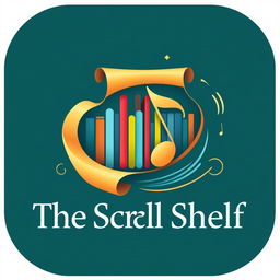 An innovative logo for 'The Scroll Shelf', a digital library specializing in books and music