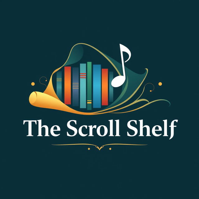 An innovative logo for 'The Scroll Shelf', a digital library specializing in books and music