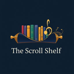 A distinctive logo for 'The Scroll Shelf', a digital library dedicated to books and music