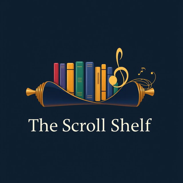 A distinctive logo for 'The Scroll Shelf', a digital library dedicated to books and music