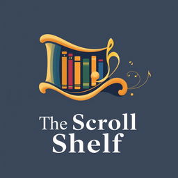 A distinctive logo for 'The Scroll Shelf', a digital library dedicated to books and music