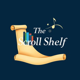 A distinctive logo for 'The Scroll Shelf', a digital library dedicated to books and music