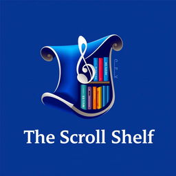 A creative logo design for 'The Scroll Shelf', representing a digital library of books and music