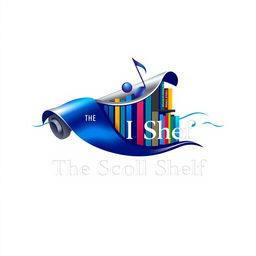 A creative logo design for 'The Scroll Shelf', representing a digital library of books and music
