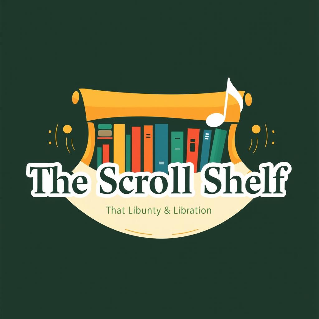 A captivating logo for 'The Scroll Shelf', a digital library that combines books and music