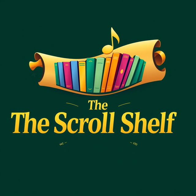 A captivating logo for 'The Scroll Shelf', a digital library that combines books and music