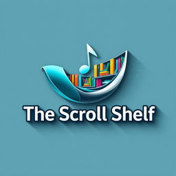 An innovative logo for 'The Scroll Shelf', a digital internet library specializing in books and music