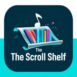 An innovative logo for 'The Scroll Shelf', a digital internet library specializing in books and music