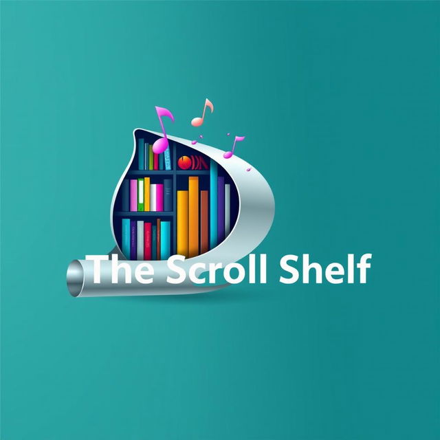 An innovative logo for 'The Scroll Shelf', a digital internet library specializing in books and music