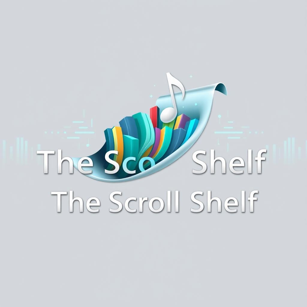 An innovative logo for 'The Scroll Shelf', a digital internet library specializing in books and music