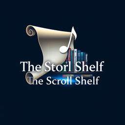 An artistic logo for 'The Scroll Shelf', a digital internet library that features both books and music