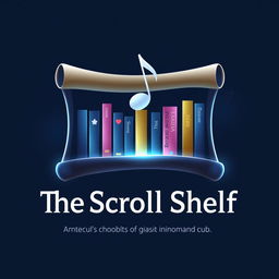An artistic logo for 'The Scroll Shelf', a digital internet library that features both books and music