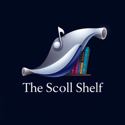 An artistic logo for 'The Scroll Shelf', a digital internet library that features both books and music
