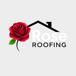 An innovative logo design for "Rose Roofing" that combines a delicate rose flower with a stylized roof silhouette