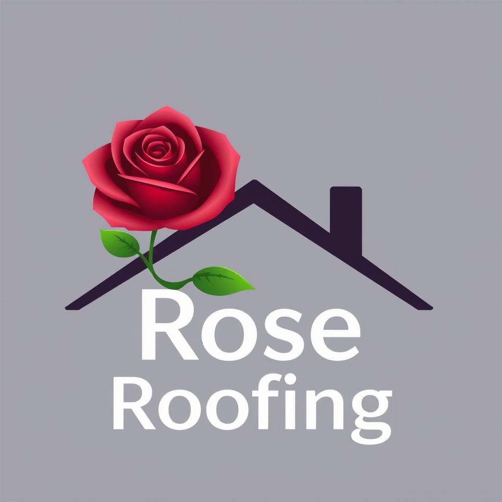 An innovative logo design for "Rose Roofing" that combines a delicate rose flower with a stylized roof silhouette