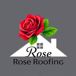 A sophisticated logo for "Rose Roofing" that creatively combines a rose flower with a roofing element