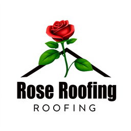 A sophisticated logo for "Rose Roofing" that creatively combines a rose flower with a roofing element