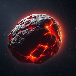 A colossal asteroid hurtling through deep space, glowing with fiery reds and oranges