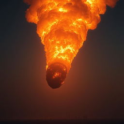 The asteroid entering Earth's atmosphere, igniting in a blaze of fire and smoke