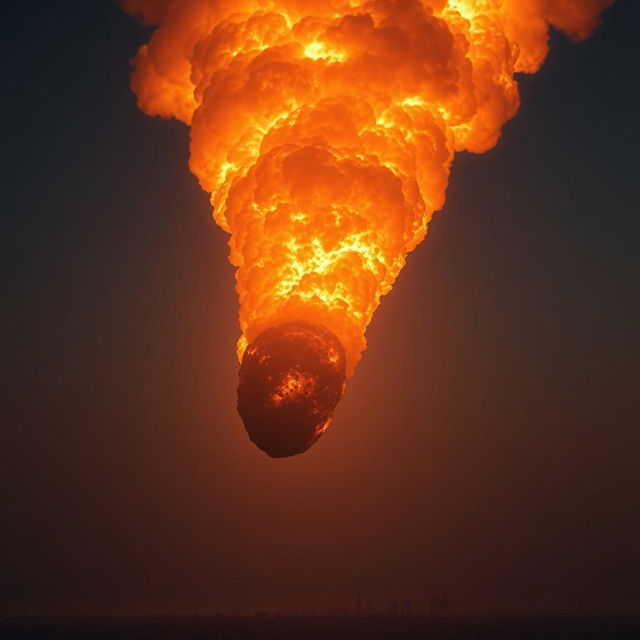 The asteroid entering Earth's atmosphere, igniting in a blaze of fire and smoke