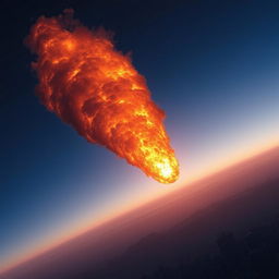 The asteroid entering Earth's atmosphere, igniting in a blaze of fire and smoke
