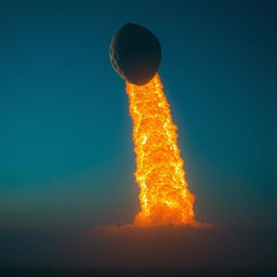 The asteroid entering Earth's atmosphere, igniting in a blaze of fire and smoke