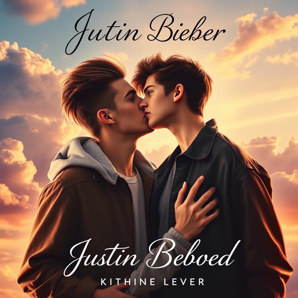 A captivating and romantic book cover featuring Justin Bieber and Katherine Langford as star-crossed lovers in a passionate embrace