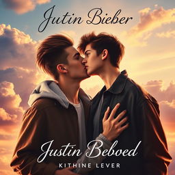A captivating and romantic book cover featuring Justin Bieber and Katherine Langford as star-crossed lovers in a passionate embrace