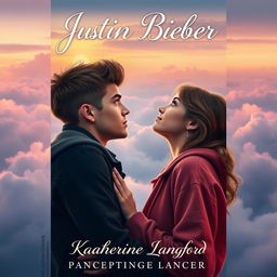 A captivating and romantic book cover featuring Justin Bieber and Katherine Langford as star-crossed lovers in a passionate embrace