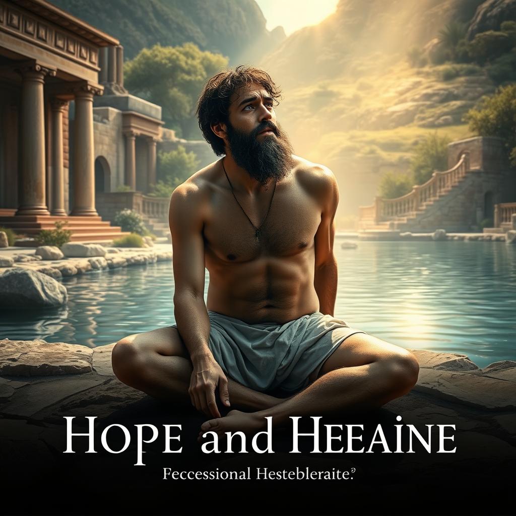A powerful and evocative image of the paralyzed man from Bethesda, depicted in a biblical setting