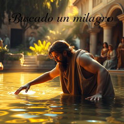 An inspiring image depicting the biblical scene of the paralytic at Bethesda, capturing the moment of hope and faith