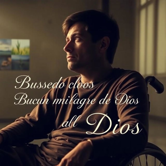 A powerful and emotional scene depicting a paralyzed man sitting in a quiet, serene environment