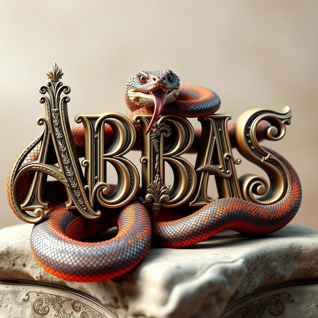 A stunning 3D rendering of the word "ABBAS" intricately designed with ornate decorations and elaborate details