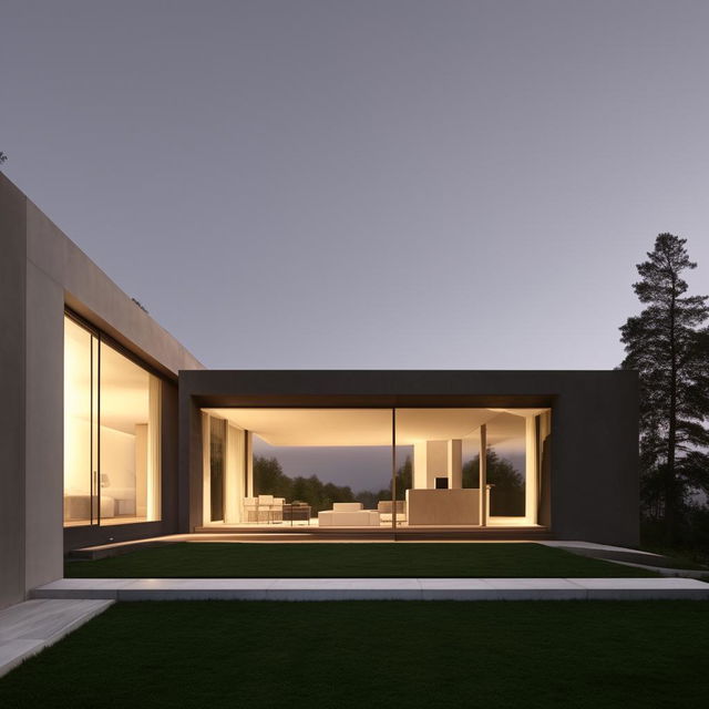 A clean, modern, minimalist house with sleek lines, open spaces, and a neutral color palette