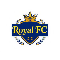 A modern and stylish logo design for a fictional football club named 'Royal FC'