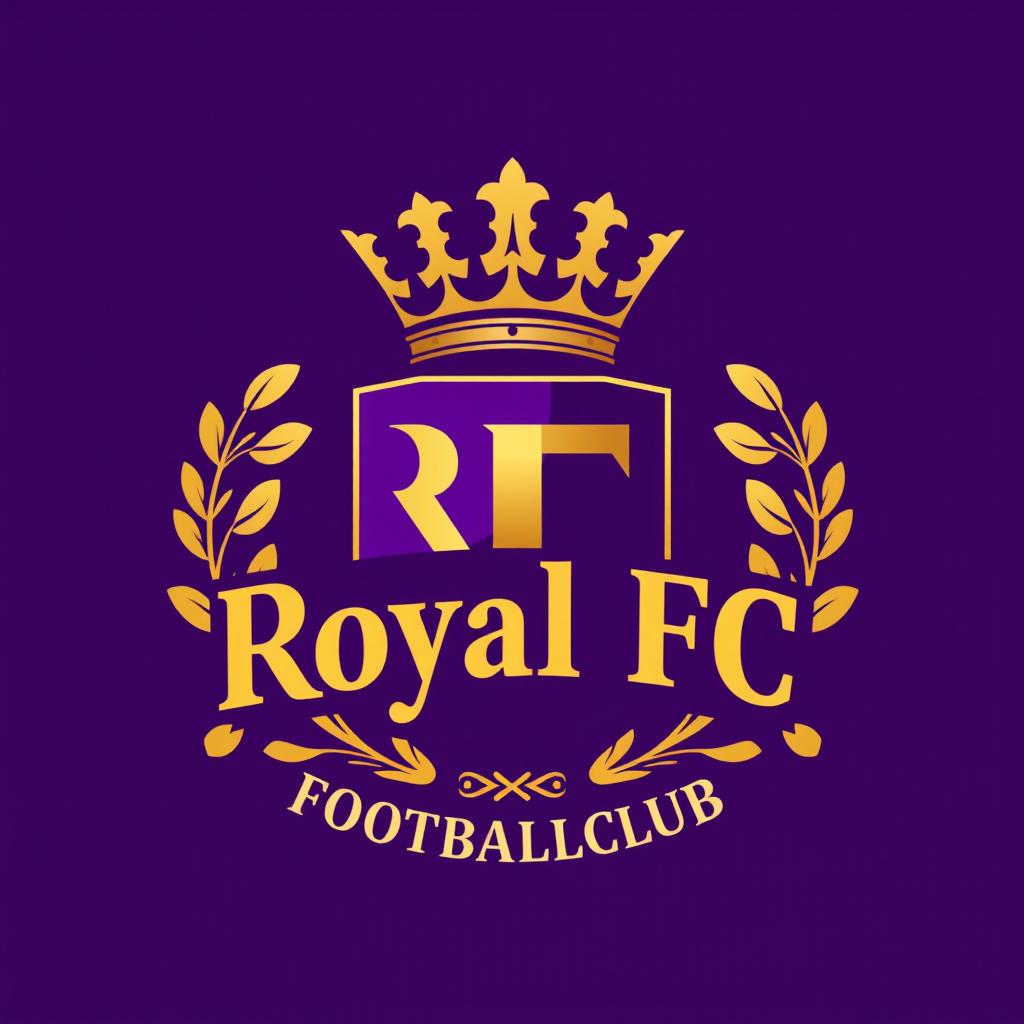 A striking and modern logo design for a fictional football club called 'Royal FC Footballclub'