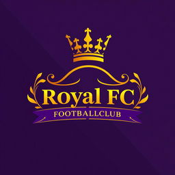 A striking and modern logo design for a fictional football club called 'Royal FC Footballclub'