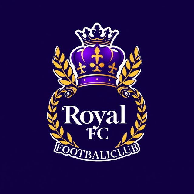 A striking and modern logo design for a fictional football club called 'Royal FC Footballclub'