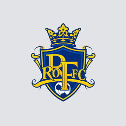 A visually striking logo for a fictional football club named 'Royal FC'