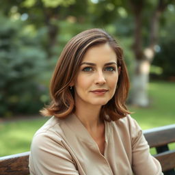 A 36-year-old woman with medium-length hair and fair skin, adorned with light makeup that enhances her natural appearance