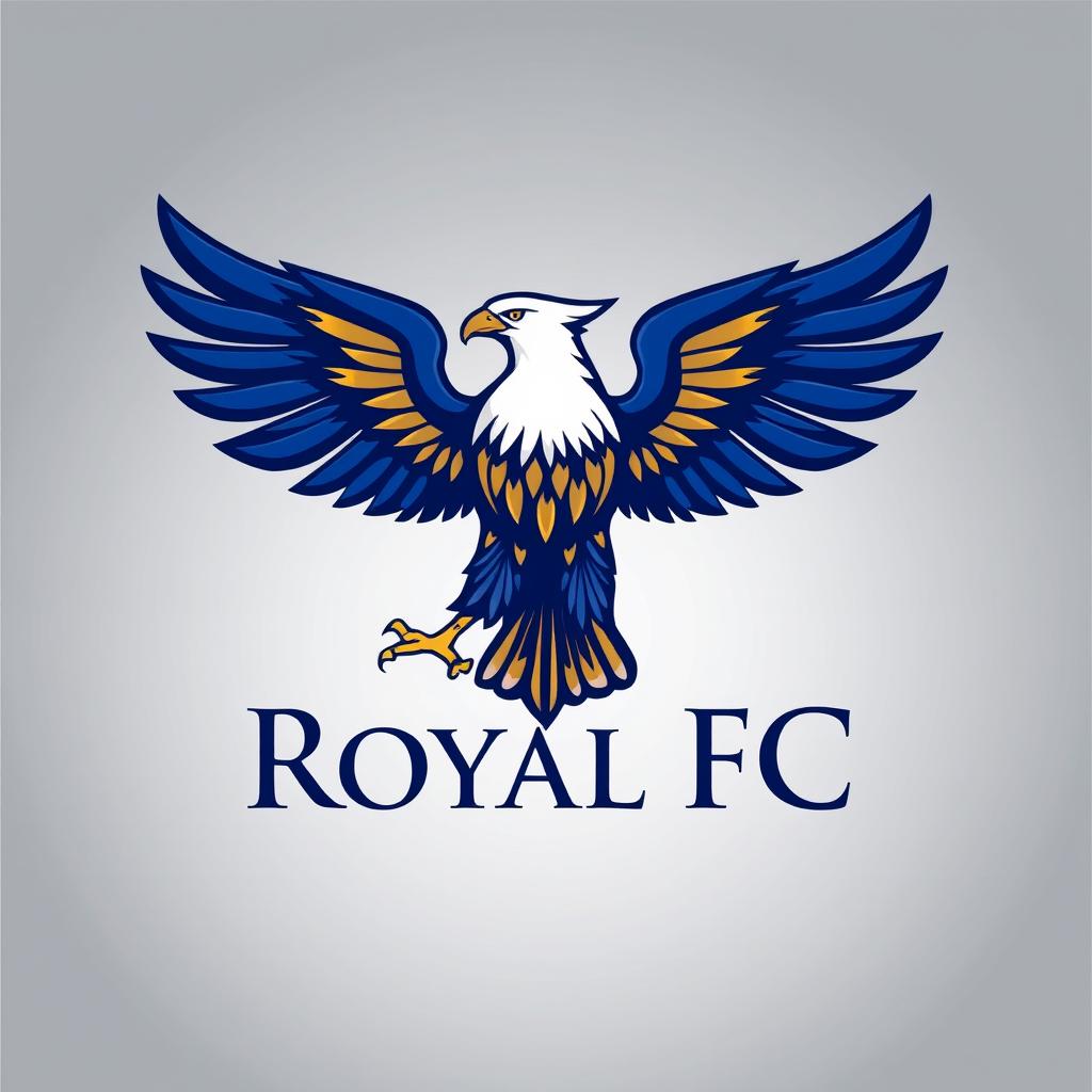 A majestic logo design for a fictional football club called 'Royal FC', featuring a stylized and powerful eagle